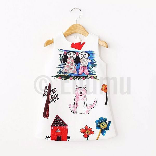 Italian Runway Cartoon Paint Fun Dress - Enumu