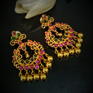 Pure Silver Uncut Ruby Emerald Ghungroo Dangle Earrings - Enumu