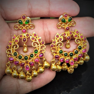 Pure Silver Uncut Ruby Emerald Ghungroo Dangle Earrings - Enumu