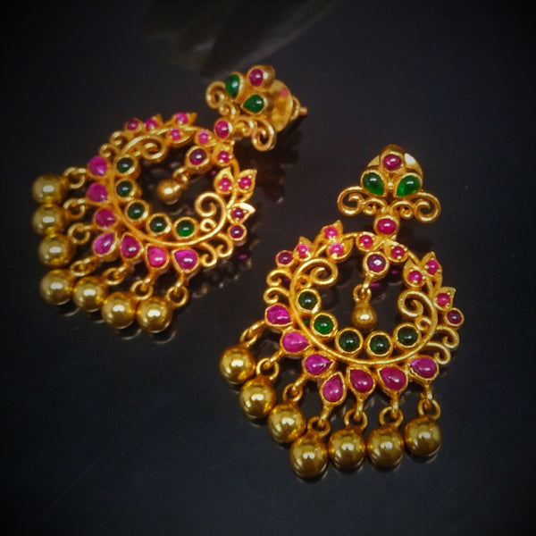 Pure Silver Uncut Ruby Emerald Ghungroo Dangle Earrings - Enumu
