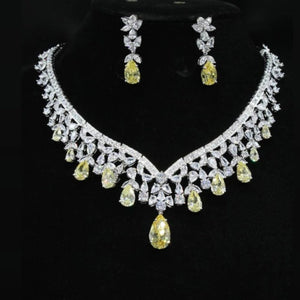 Grand Wedding Citrine Zircon Necklace with Earrings - Enumu