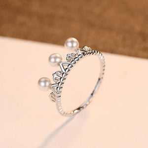 92.5 Sterling Silver Pearl Crown Ring - Enumu