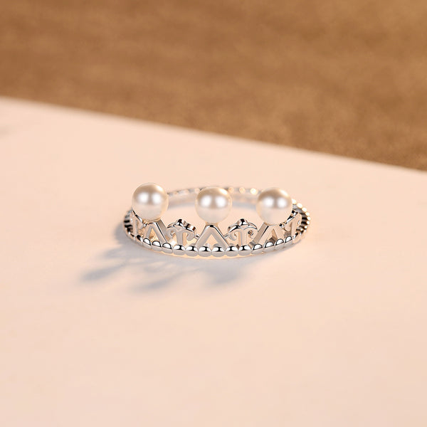 92.5 Sterling Silver Pearl Crown Ring - Enumu