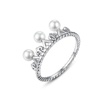 92.5 Sterling Silver Pearl Crown Ring - Enumu