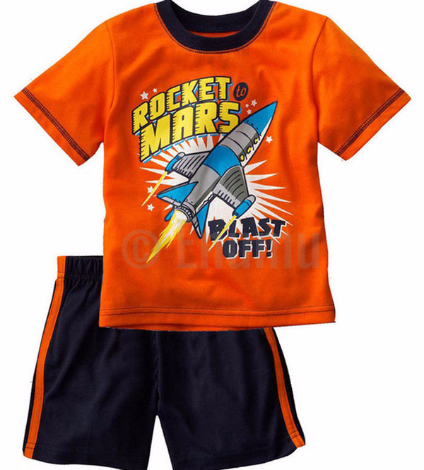 Short Sleeve T-shirt and Pant Rocket Mars Toddler Boys set - Enumu