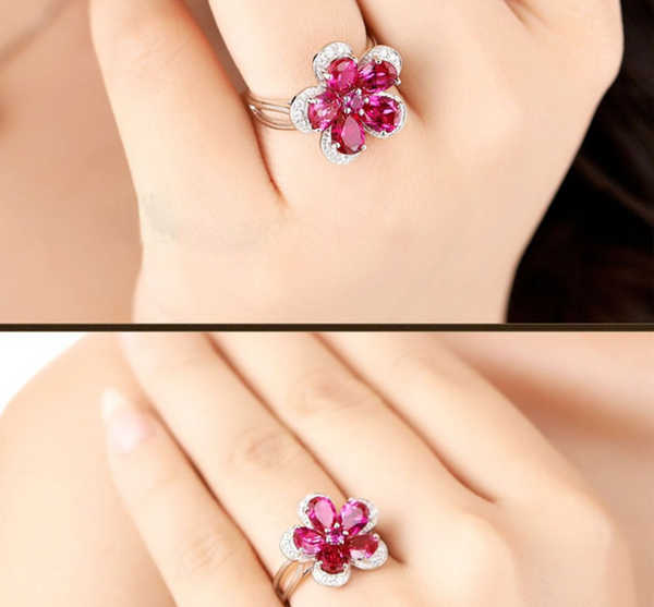 Pure 92.5 Sterling Silver Emerald Flower Ring - Enumu
