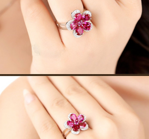 Sterling Silver 92.5 Ruby Flower Ring - Enumu