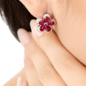 Pure 92.5 Sterling Silver 5.24 Ct Ruby Flower Studs - Enumu