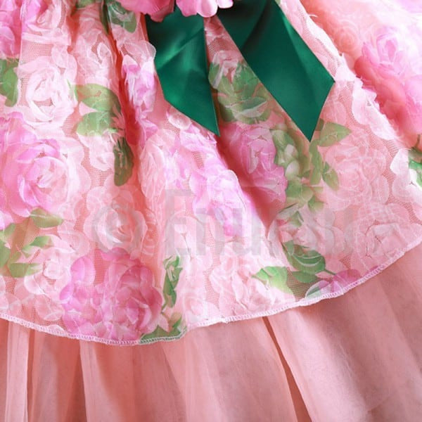 Rose Pink and Green Flower Dress - Enumu