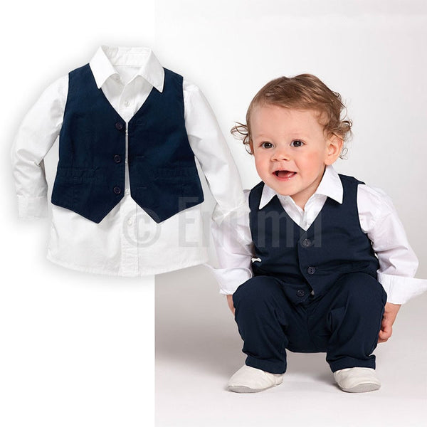 Full Sleeve Shirt and Vest 3 Pc Formal Black Baby Boy/ Toddler set - Enumu