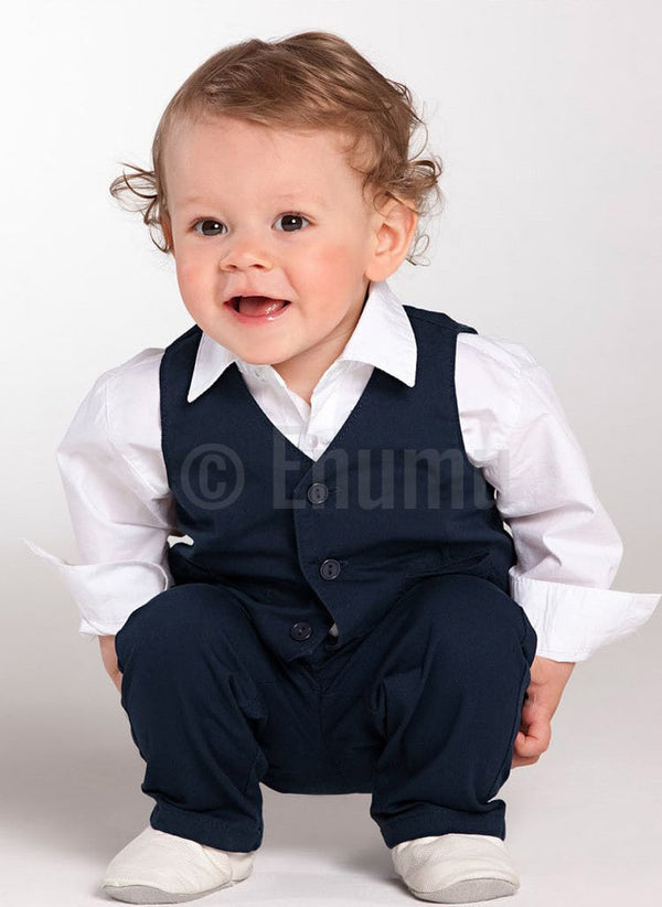 Full Sleeve Shirt and Vest 3 Pc Formal Black Baby Boy/ Toddler set - Enumu