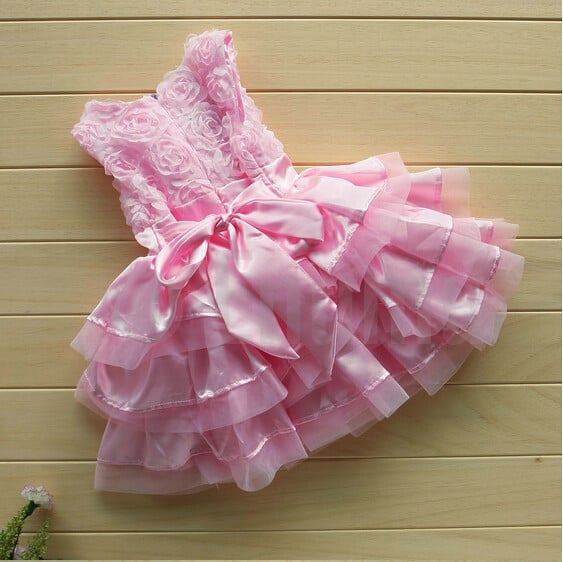 Light Pink Rose Baby Girl Multi Layer/Frill Dress - Enumu