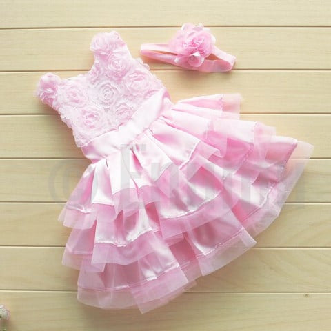 Light Pink Rose Baby Girl Multi Layer/Frill Dress - Main Image
