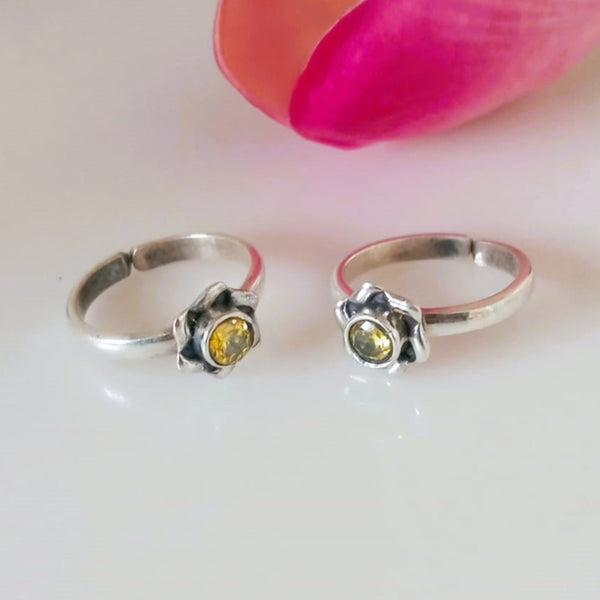 Adjustable Pure Silver Citrine Toe Rings - Enumu