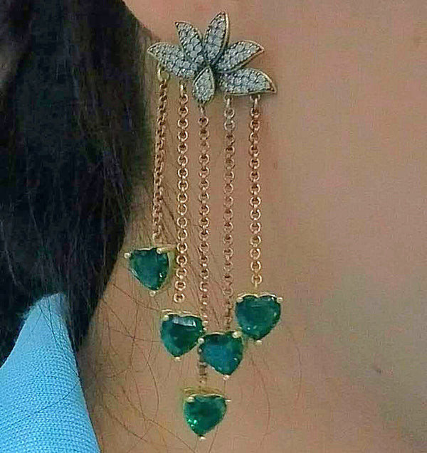 Super Long Lotus Green Emerald Earrings - Enumu