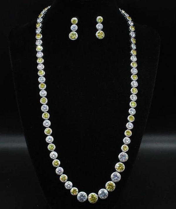 Diamond Long Citrine Wedding Necklace set - Enumu