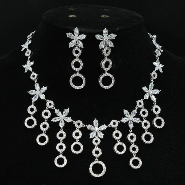 Diamond Flower Wedding Necklace set - Enumu