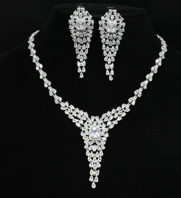 Grand Wedding Big Zircon Necklace with Earrings - Enumu