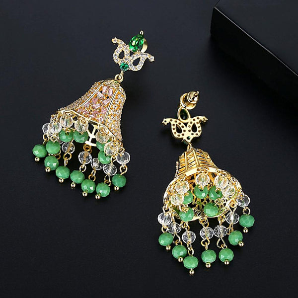 Designer Jhumkas /Jhumkis with Green Tassels - Enumu