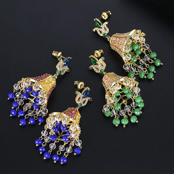 Designer Ruby Jhumkas /Jhumkis with Blue Tassels - Enumu