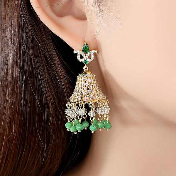 Designer Ruby Jhumkas /Jhumkis with Blue Tassels - Enumu