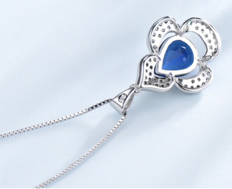Pure 92.5 Sterling Silver Blue Sapphire Pendant with Chain - Enumu