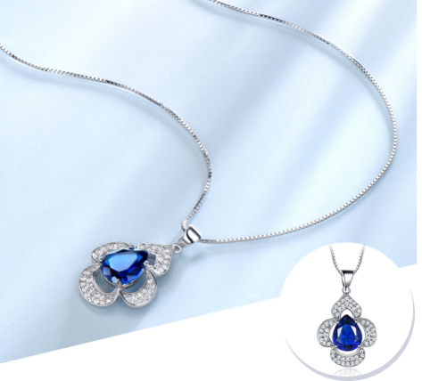 Pure 92.5 Sterling Silver Blue Sapphire Pendant with Chain - Enumu