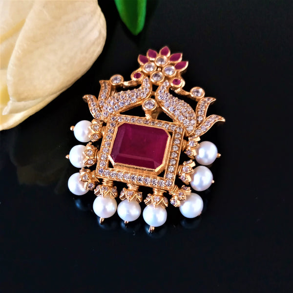 Handmade Pure Silver Ruby Pearl Pendant - Enumu